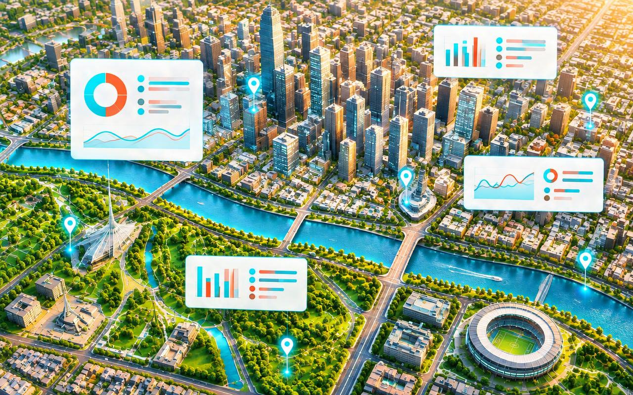 3D map of Melbourne with local search and AI answer results